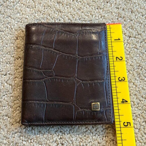 Dorsa Men's Leather Bifold Wallet Chocolate Brown Embossed Crocodile Alligator - Picture 6 of 13